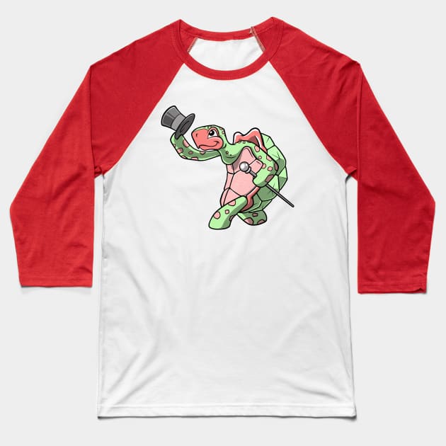 Turtle or Tortoise with Top Hat Baseball T-Shirt by Big Appetite Illustration